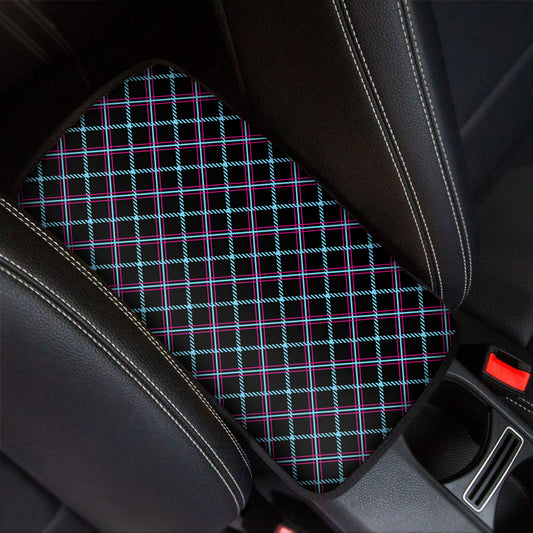 Black Blue And Pink Tartan Pattern Print Car Center Console Cover