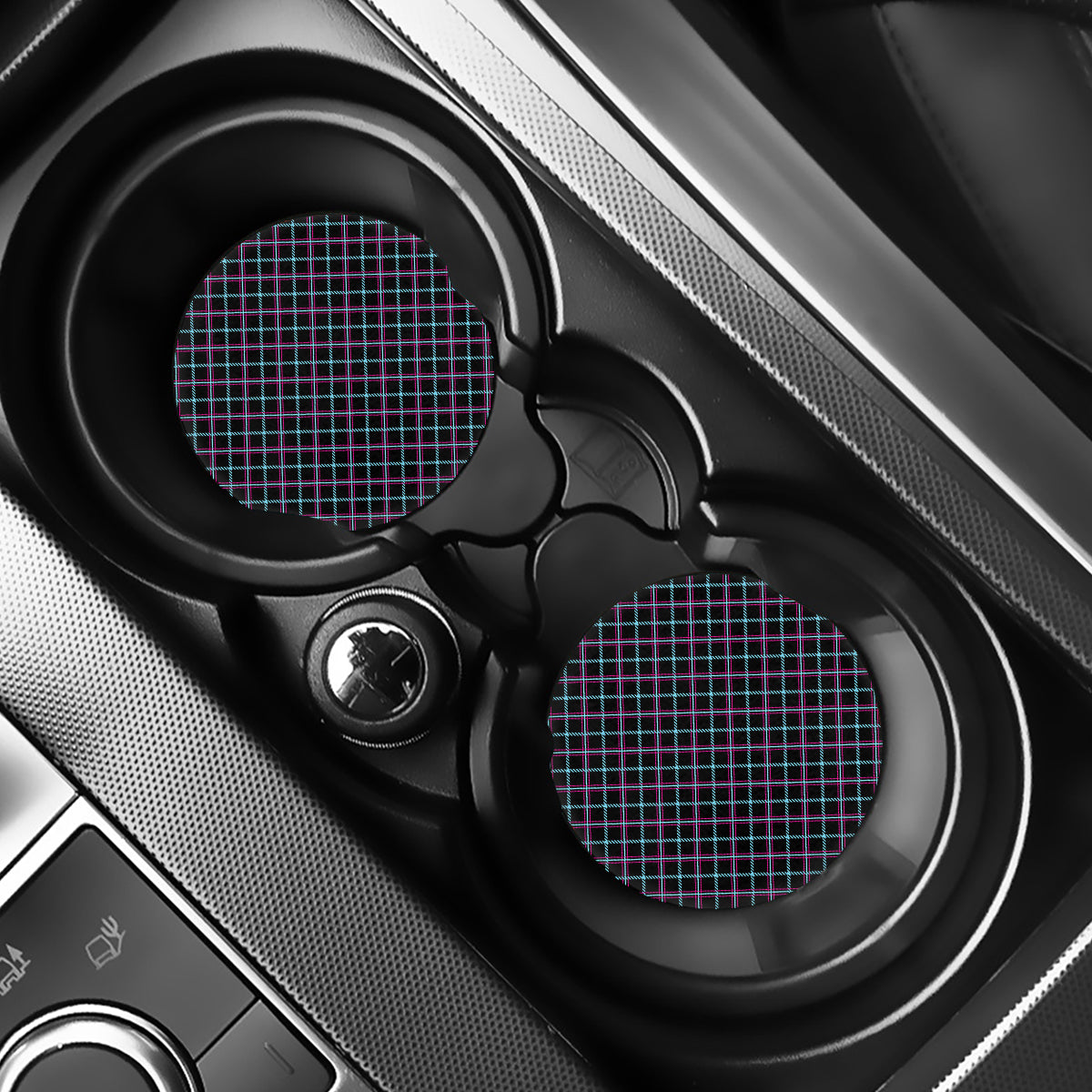 Black Blue And Pink Tartan Pattern Print Car Coasters