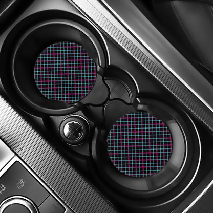 Black Blue And Pink Tartan Pattern Print Car Coasters