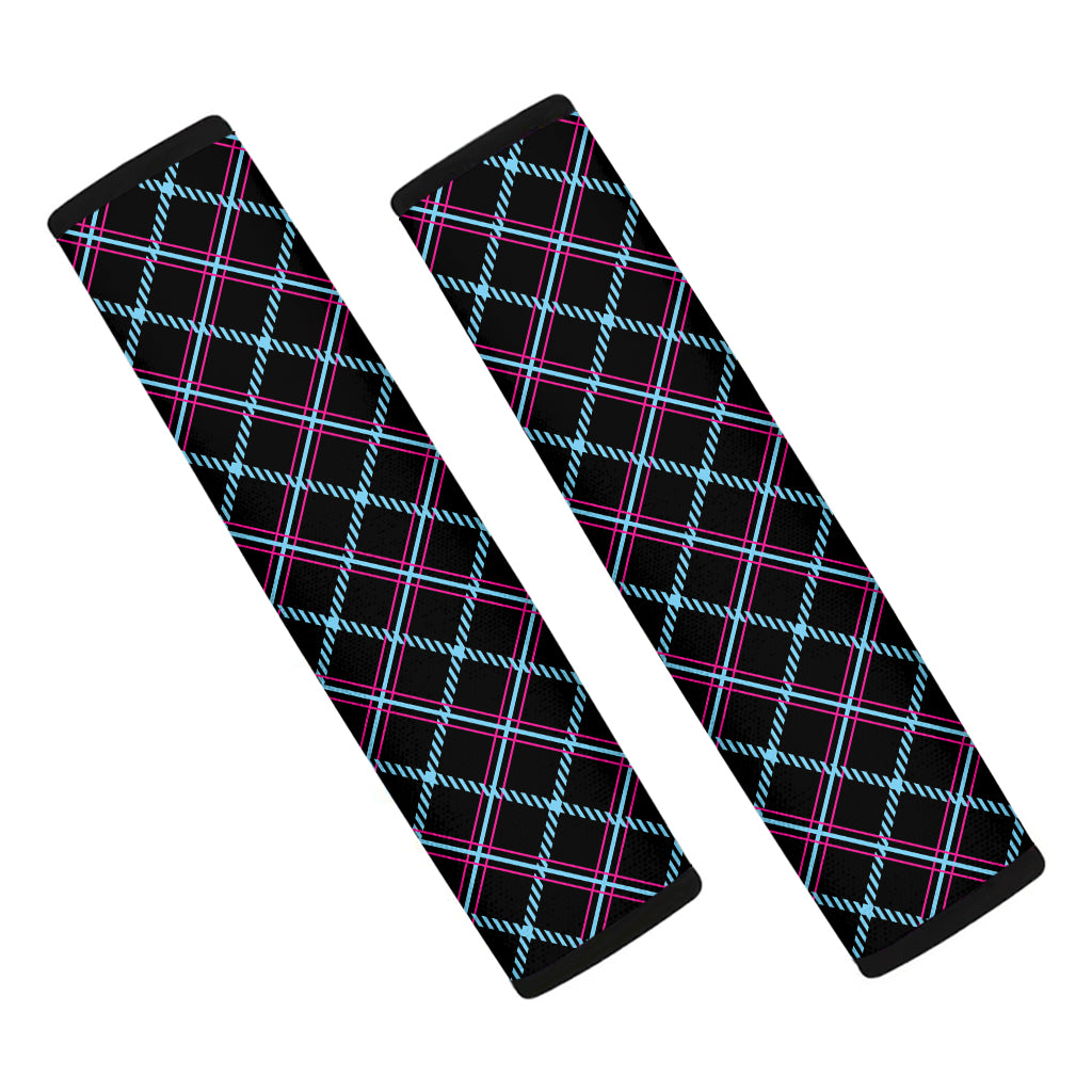 Black Blue And Pink Tartan Pattern Print Car Seat Belt Covers