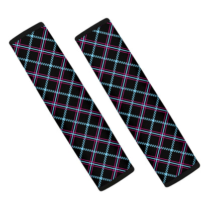 Black Blue And Pink Tartan Pattern Print Car Seat Belt Covers