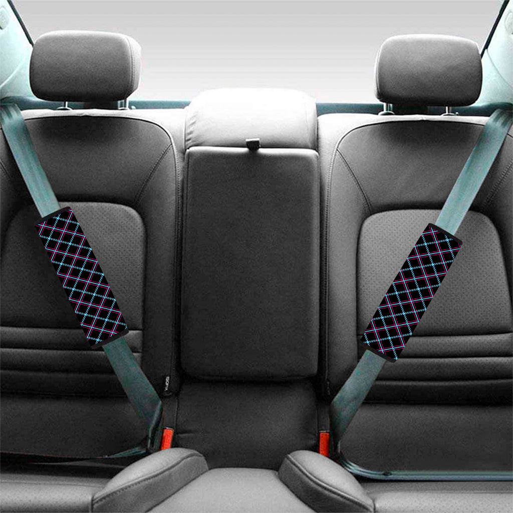 Black Blue And Pink Tartan Pattern Print Car Seat Belt Covers