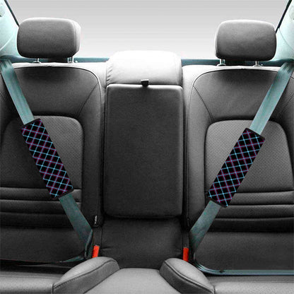 Black Blue And Pink Tartan Pattern Print Car Seat Belt Covers