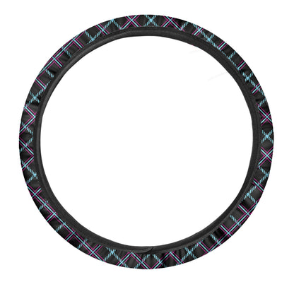 Black Blue And Pink Tartan Pattern Print Car Steering Wheel Cover