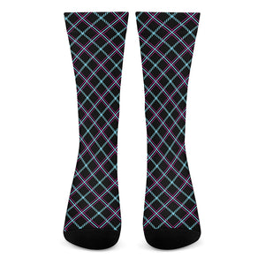 Black Blue And Pink Tartan Pattern Print Crew Socks