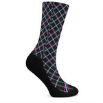 Black Blue And Pink Tartan Pattern Print Crew Socks