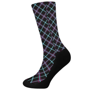 Black Blue And Pink Tartan Pattern Print Crew Socks