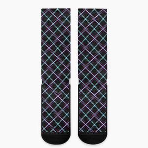 Black Blue And Pink Tartan Pattern Print Crew Socks