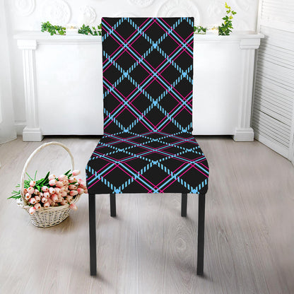 Black Blue And Pink Tartan Pattern Print Dining Chair Slipcover