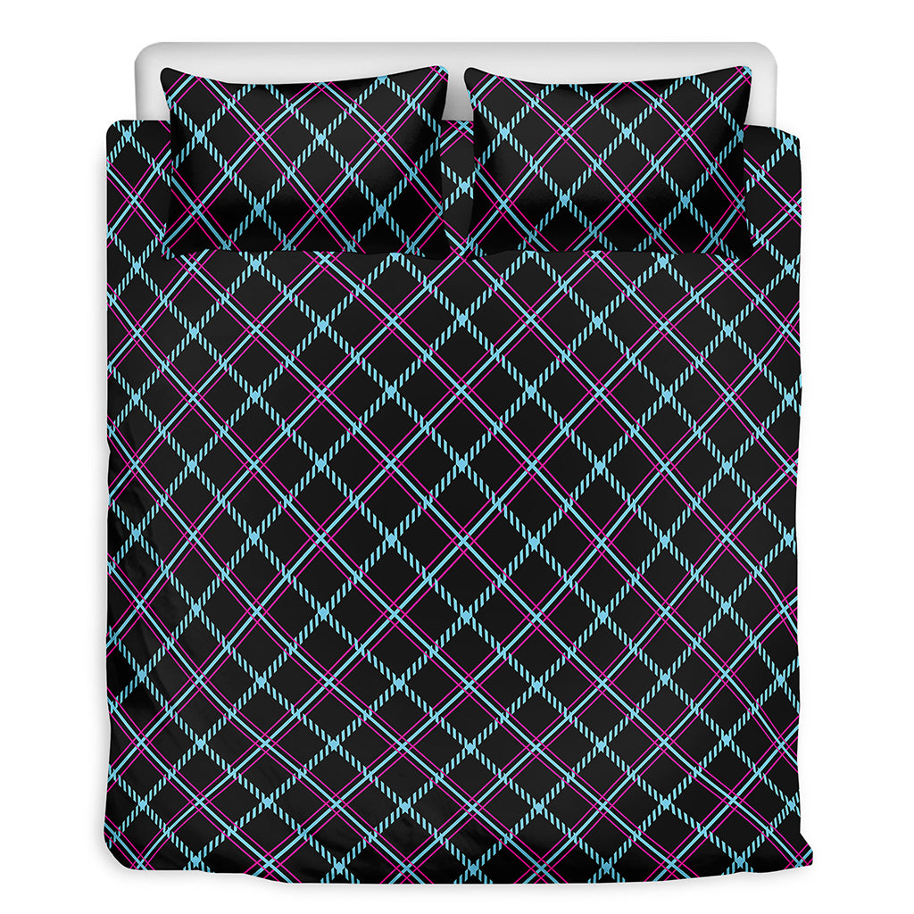 Black Blue And Pink Tartan Pattern Print Duvet Cover Bedding Set