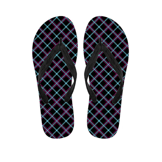 Black Blue And Pink Tartan Pattern Print Flip Flops