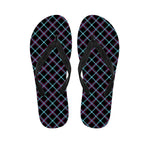 Black Blue And Pink Tartan Pattern Print Flip Flops