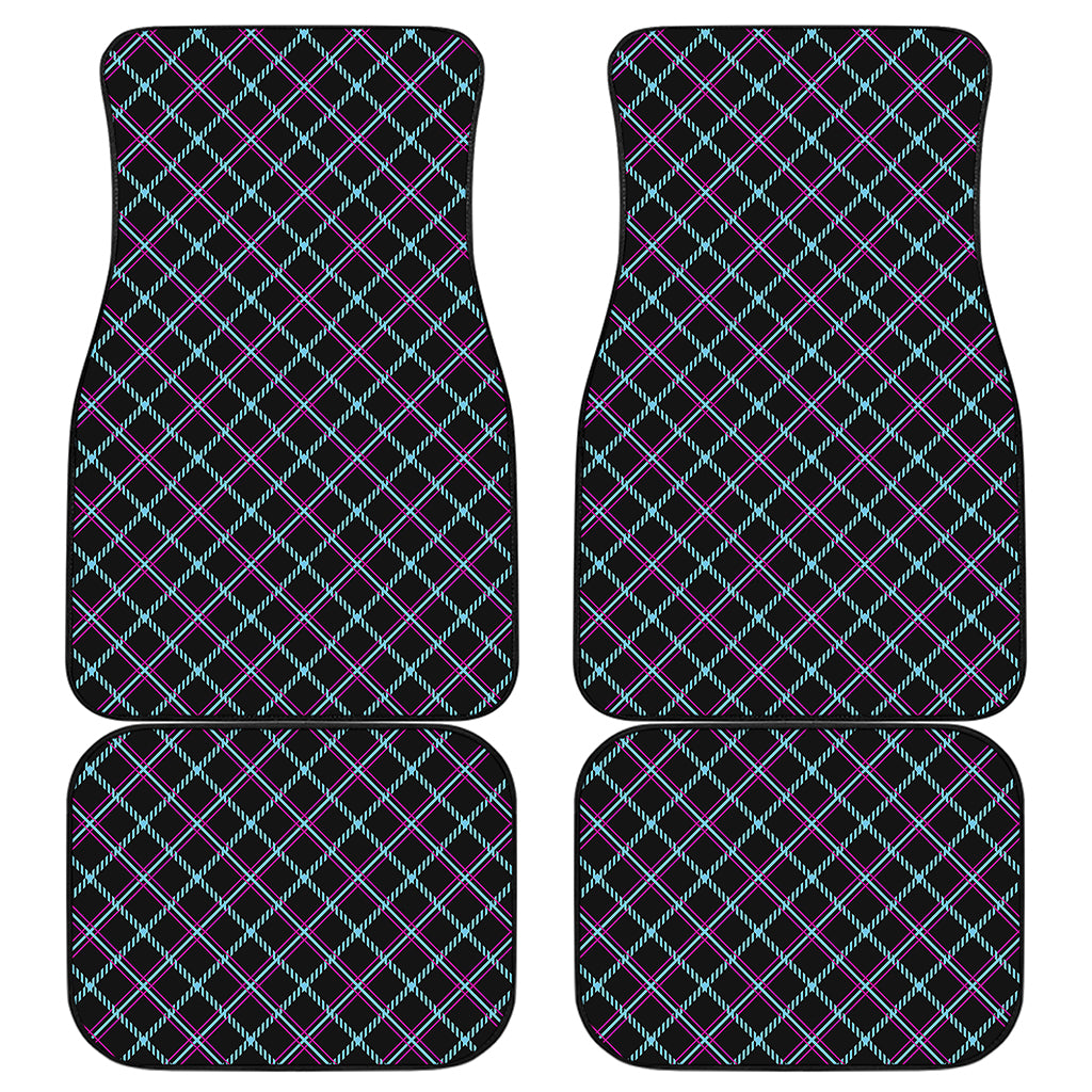 Black Blue And Pink Tartan Pattern Print Front and Back Car Floor Mats