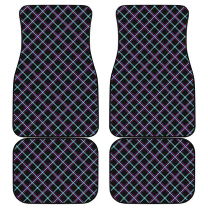 Black Blue And Pink Tartan Pattern Print Front and Back Car Floor Mats