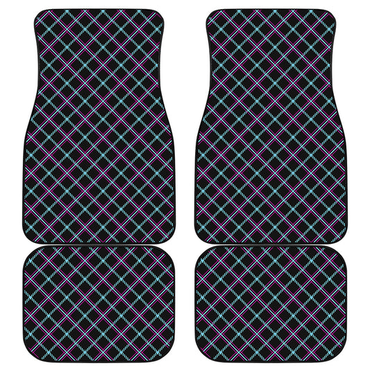 Black Blue And Pink Tartan Pattern Print Front and Back Car Floor Mats