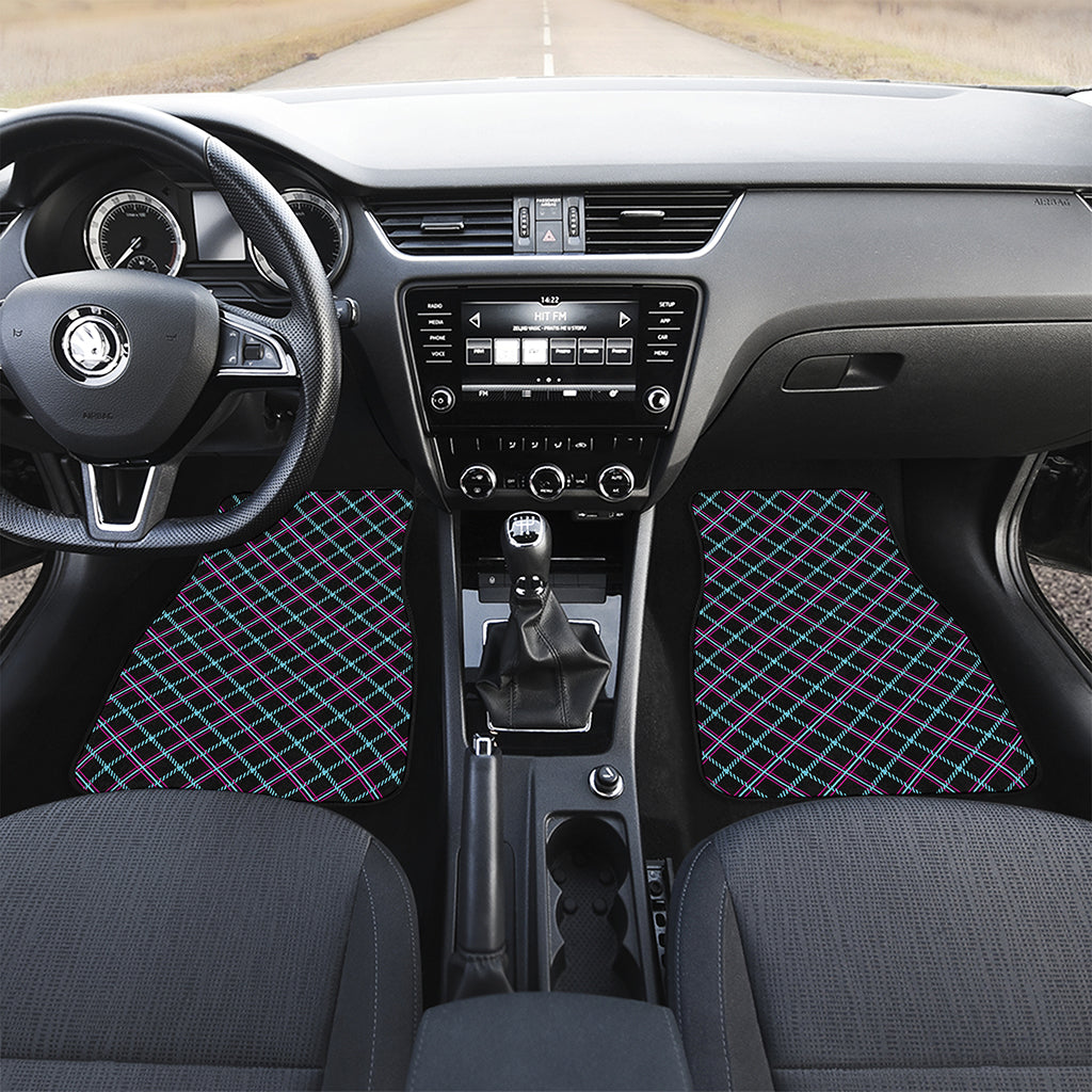 Black Blue And Pink Tartan Pattern Print Front and Back Car Floor Mats