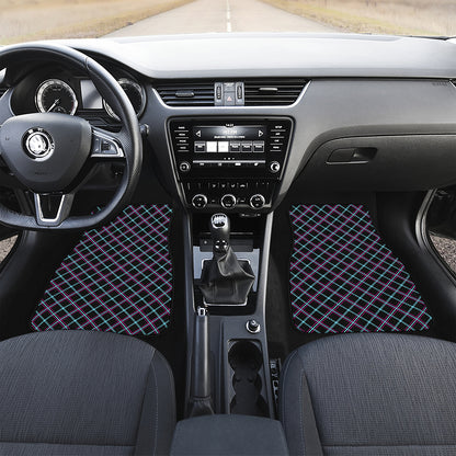 Black Blue And Pink Tartan Pattern Print Front and Back Car Floor Mats