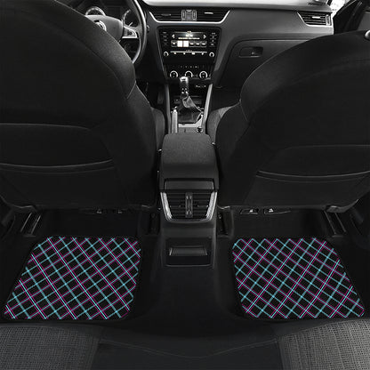 Black Blue And Pink Tartan Pattern Print Front and Back Car Floor Mats