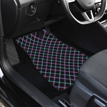 Black Blue And Pink Tartan Pattern Print Front and Back Car Floor Mats