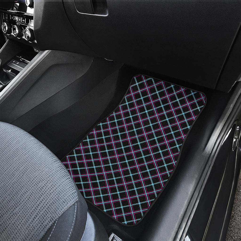 Black Blue And Pink Tartan Pattern Print Front and Back Car Floor Mats