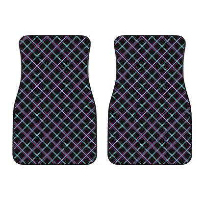 Black Blue And Pink Tartan Pattern Print Front Car Floor Mats