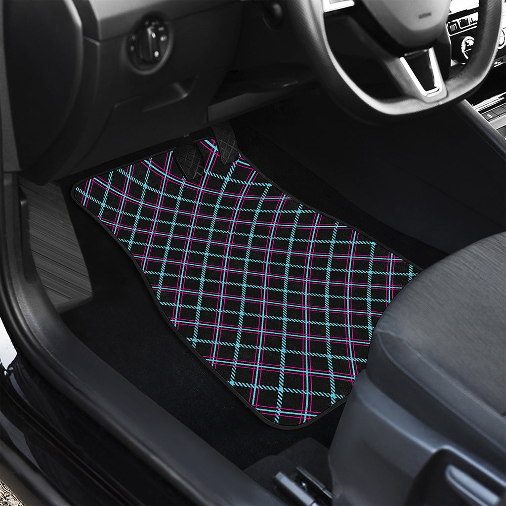 Black Blue And Pink Tartan Pattern Print Front Car Floor Mats