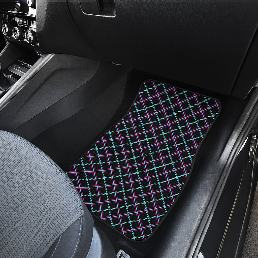 Black Blue And Pink Tartan Pattern Print Front Car Floor Mats