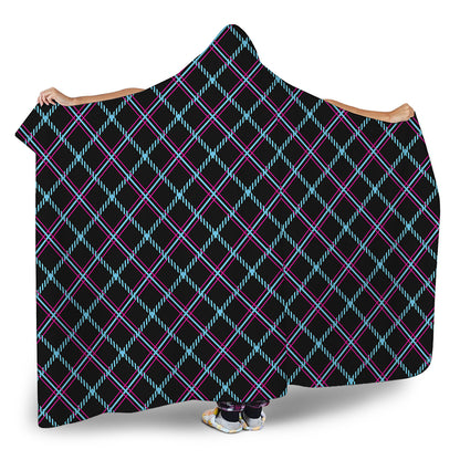 Black Blue And Pink Tartan Pattern Print Hooded Blanket