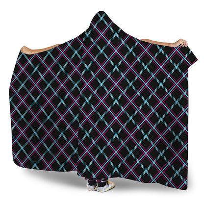 Black Blue And Pink Tartan Pattern Print Hooded Blanket