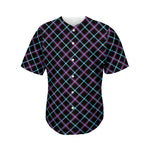 Black Blue And Pink Tartan Pattern Print Men's Baseball Jersey