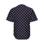 Black Blue And Pink Tartan Pattern Print Men's Baseball Jersey