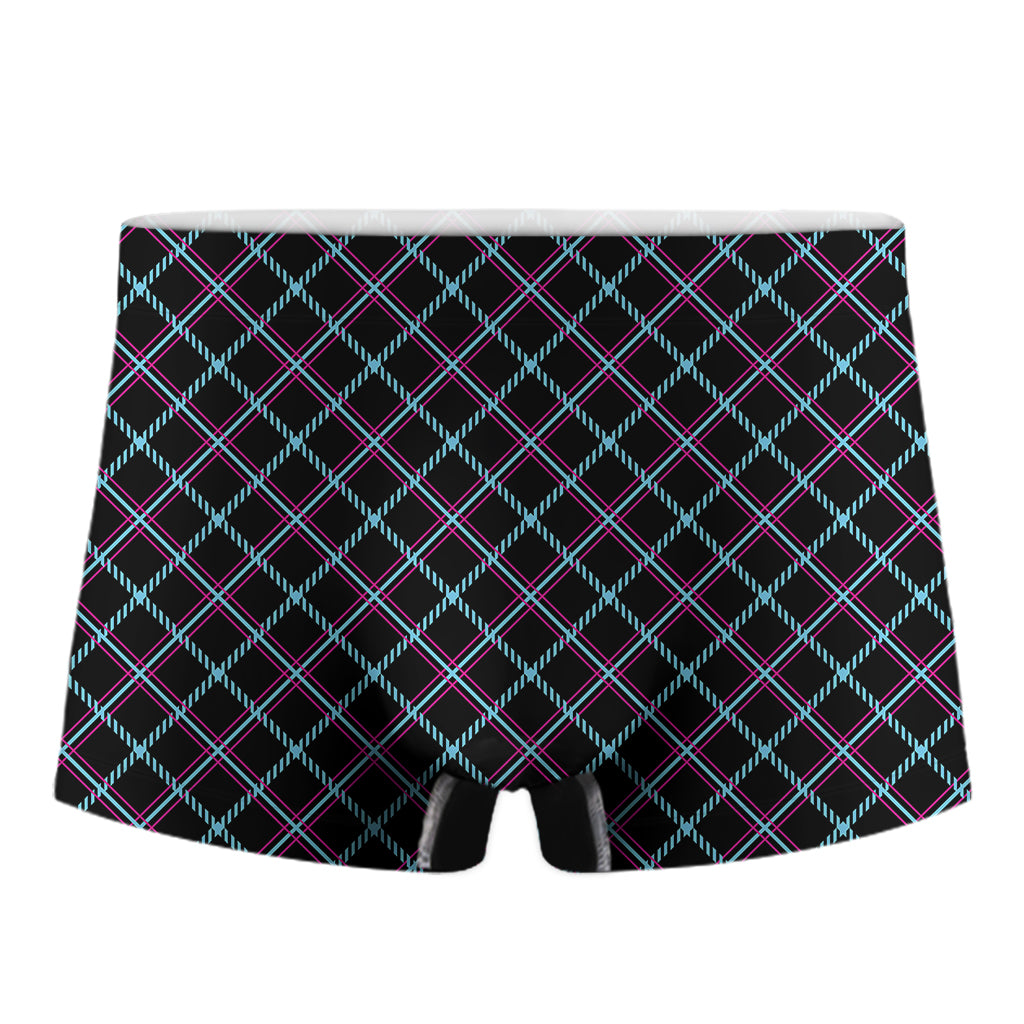 Black Blue And Pink Tartan Pattern Print Men's Boxer Briefs