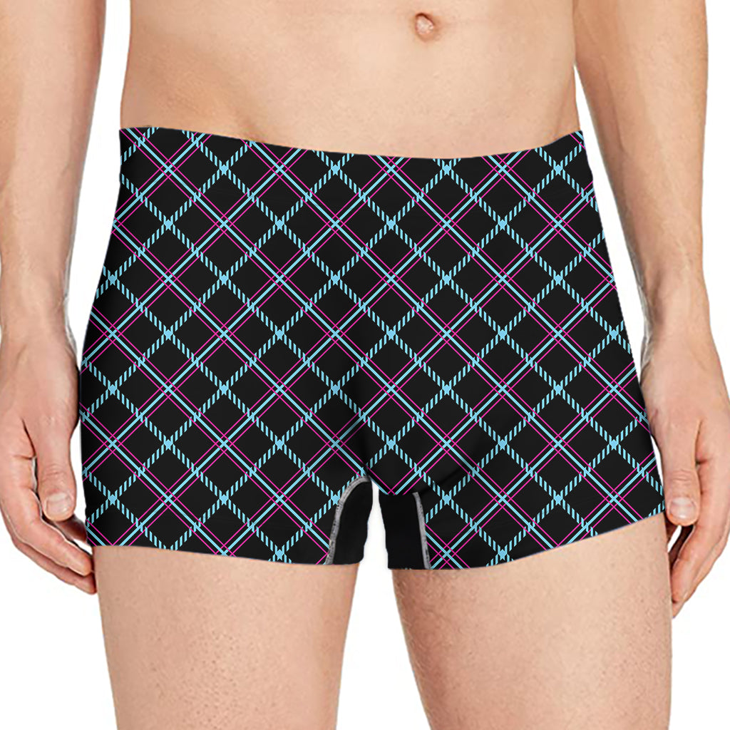 Black Blue And Pink Tartan Pattern Print Men's Boxer Briefs