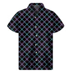 Black Blue And Pink Tartan Pattern Print Men's Short Sleeve Shirt