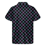 Black Blue And Pink Tartan Pattern Print Men's Short Sleeve Shirt