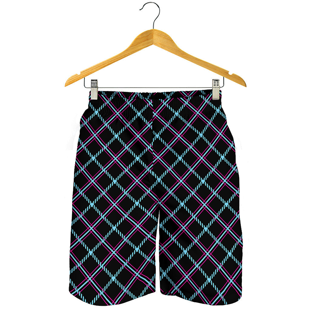 Black Blue And Pink Tartan Pattern Print Men's Shorts