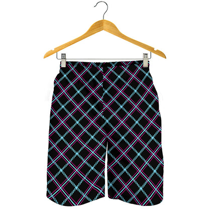 Black Blue And Pink Tartan Pattern Print Men's Shorts