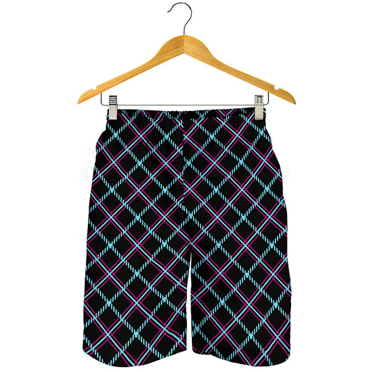 Black Blue And Pink Tartan Pattern Print Men's Shorts