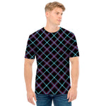 Black Blue And Pink Tartan Pattern Print Men's T-Shirt