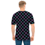Black Blue And Pink Tartan Pattern Print Men's T-Shirt