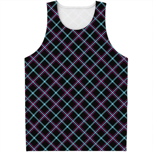 Black Blue And Pink Tartan Pattern Print Men's Tank Top