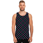 Black Blue And Pink Tartan Pattern Print Men's Tank Top