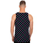 Black Blue And Pink Tartan Pattern Print Men's Tank Top