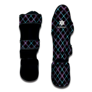 Black Blue And Pink Tartan Pattern Print Muay Thai Shin Guard