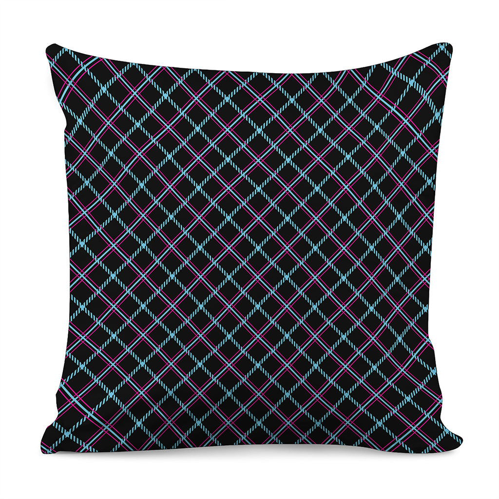 Black Blue And Pink Tartan Pattern Print Pillow Cover