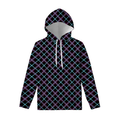 Black Blue And Pink Tartan Pattern Print Pullover Hoodie