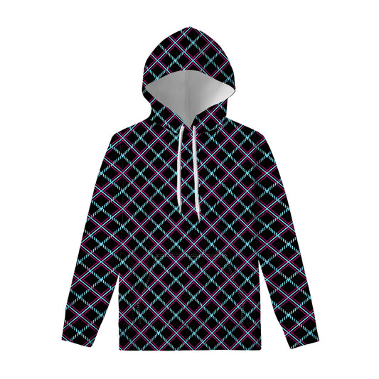 Black Blue And Pink Tartan Pattern Print Pullover Hoodie