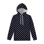 Black Blue And Pink Tartan Pattern Print Pullover Hoodie
