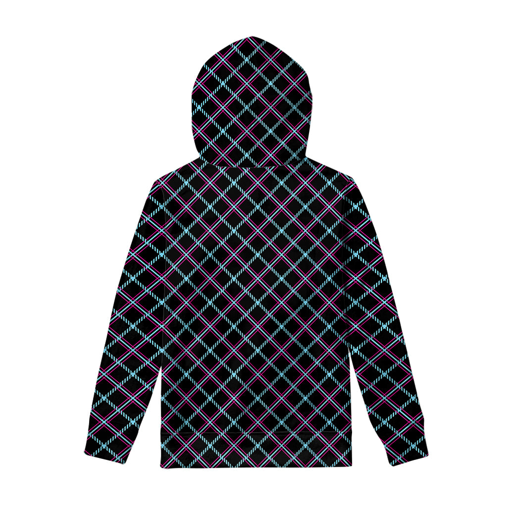 Black Blue And Pink Tartan Pattern Print Pullover Hoodie