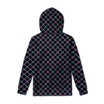 Black Blue And Pink Tartan Pattern Print Pullover Hoodie
